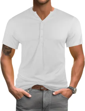 Mens Henley T-Shirts Slim Fit Shirts Casual Front Placket Short Sleeve T-Shirts Fashion