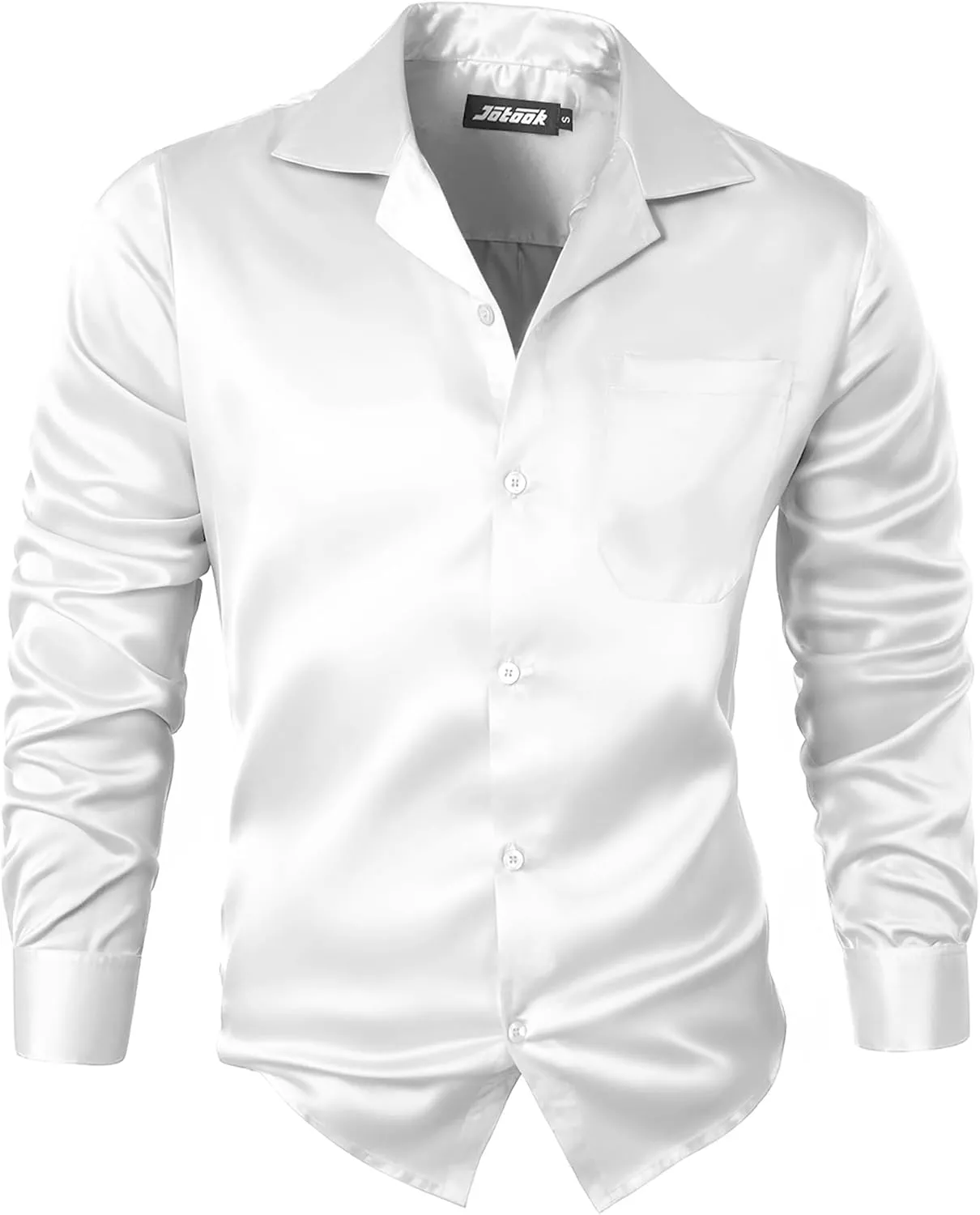 Mens Luxury Satin Silk Dress Shirts Wrinkle Free Casual Button Down Long Sleeve Shirt Prom Wedding Shirt