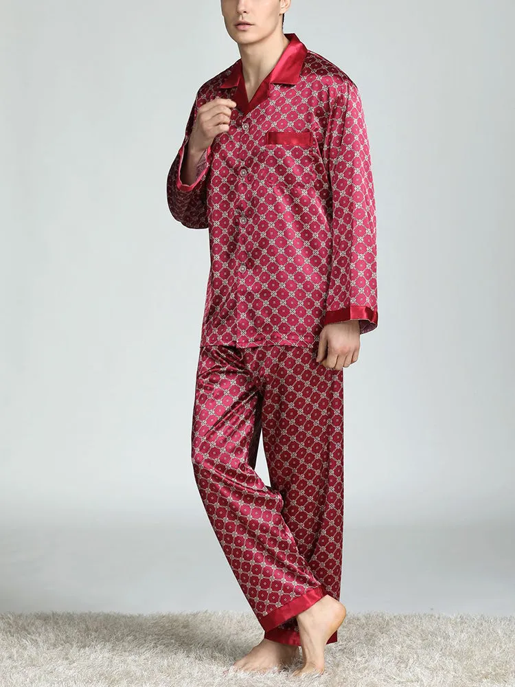Men's Print Sleepwear Silk Satin Pajamas Set
