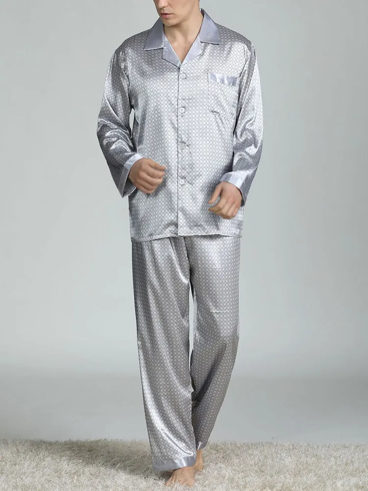 Men's Print Sleepwear Silk Satin Pajamas Set