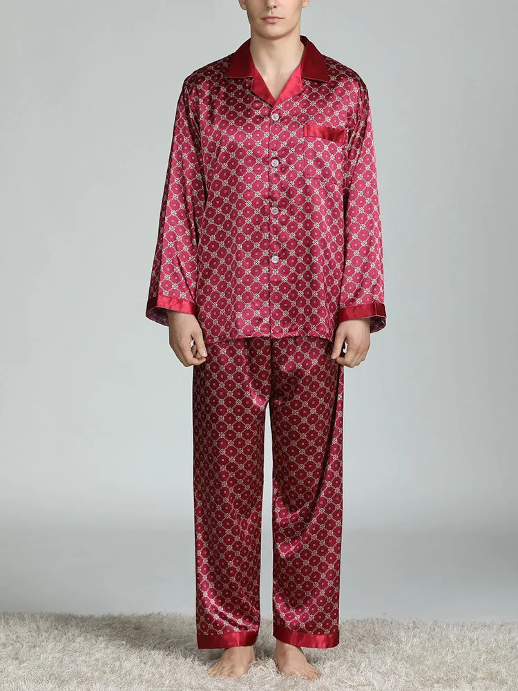 Men's Print Sleepwear Silk Satin Pajamas Set