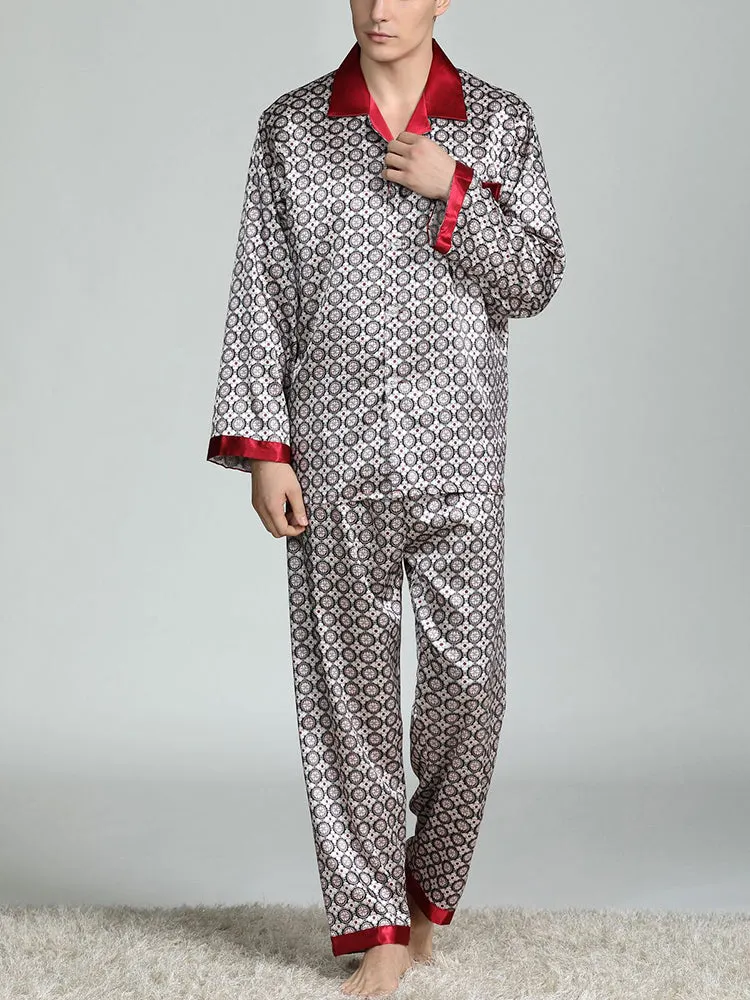Men's Print Sleepwear Silk Satin Pajamas Set