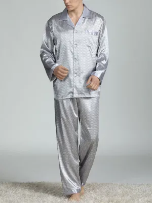 Men's Print Sleepwear Silk Satin Pajamas Set