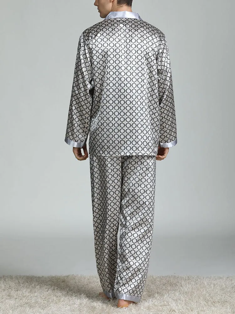 Men's Print Sleepwear Silk Satin Pajamas Set