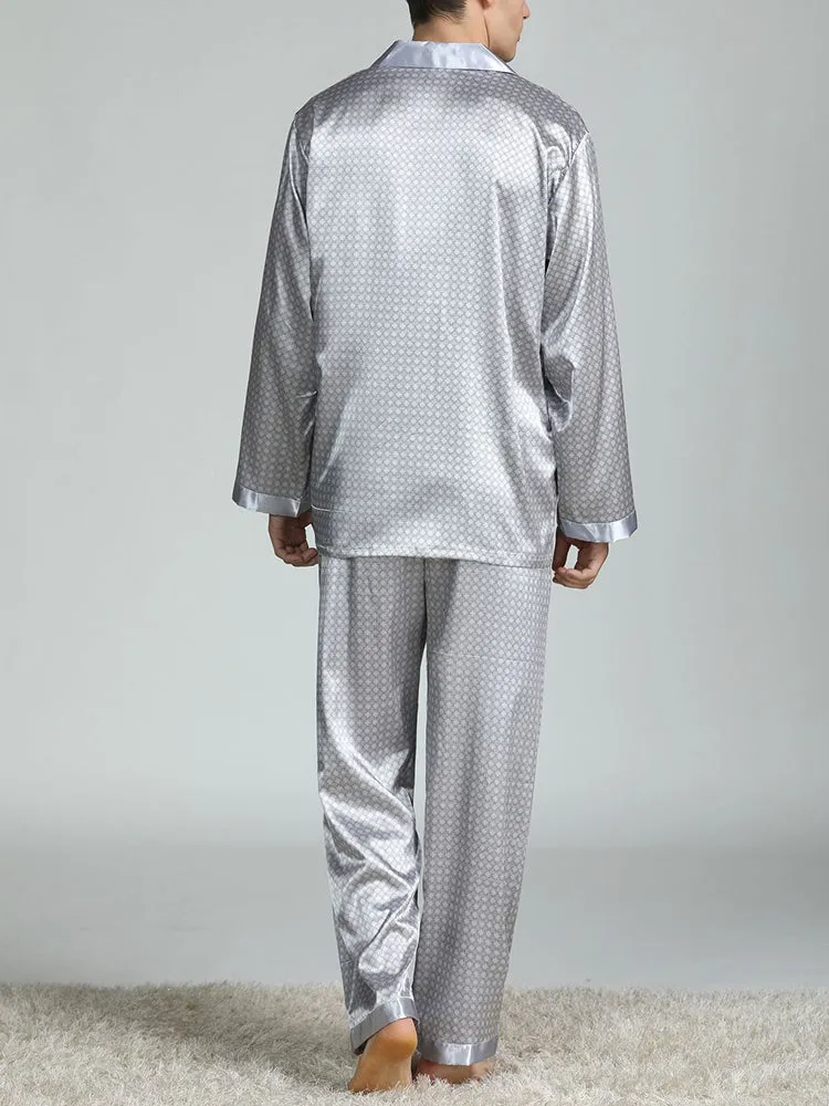 Men's Print Sleepwear Silk Satin Pajamas Set