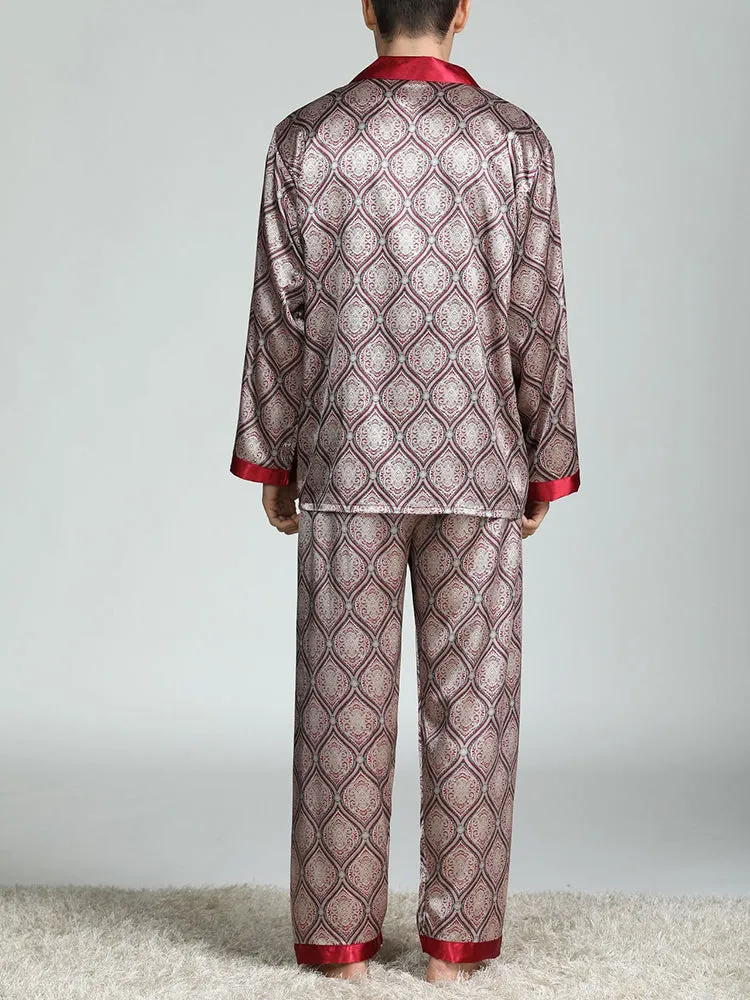 Men's Print Sleepwear Silk Satin Pajamas Set