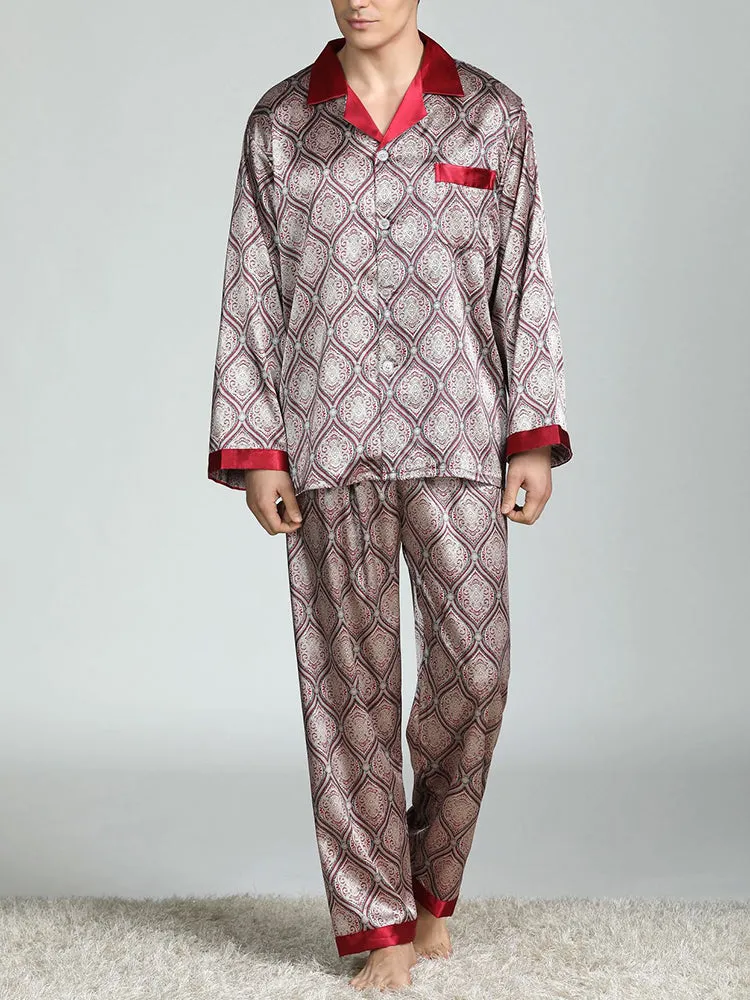 Men's Print Sleepwear Silk Satin Pajamas Set