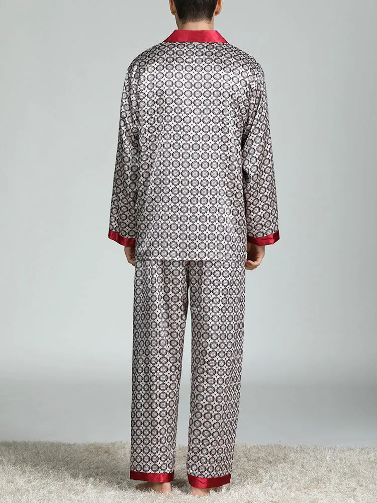 Men's Print Sleepwear Silk Satin Pajamas Set