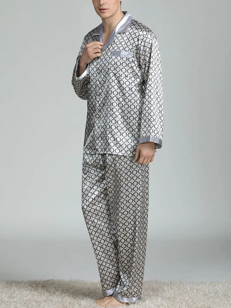 Men's Print Sleepwear Silk Satin Pajamas Set