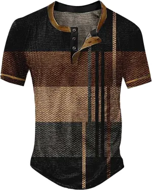 Men's Shirts Sleeved Casual Top Striped Plaid Retro Western Denim Print Button Men's T Shirt Top Polo White Tees