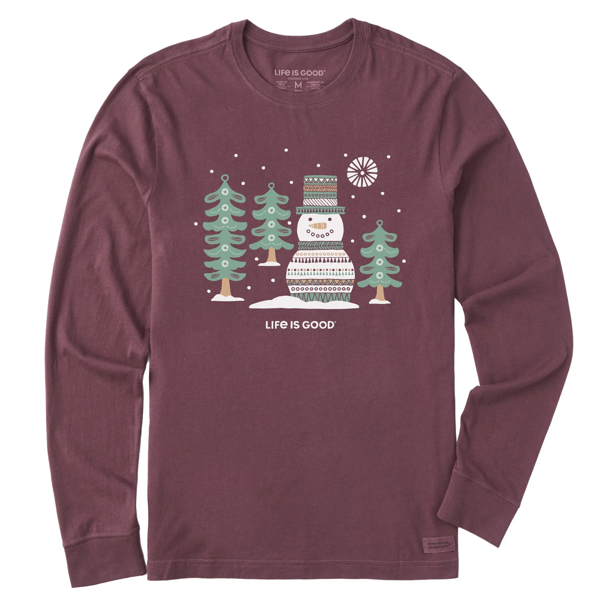 Men's Snowman and Trees Long Sleeve Crusher Tee