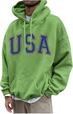 Mens Sweatshirt 2024 Casual Cotton Hooded Collar Drawstring Hoodie Letter Print Long Sleeve Warm Pullover with Pocket