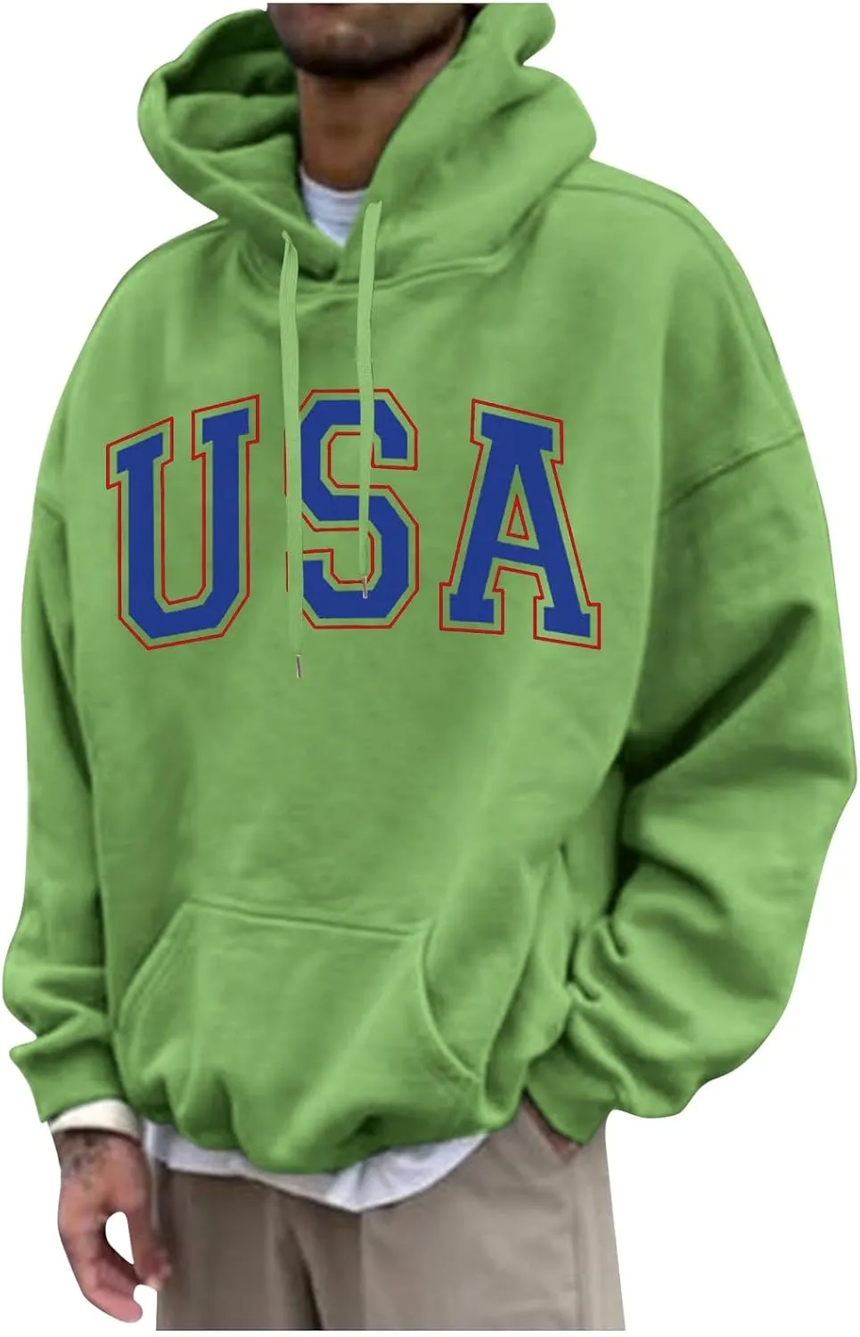 Mens Sweatshirt 2024 Casual Cotton Hooded Collar Drawstring Hoodie Letter Print Long Sleeve Warm Pullover with Pocket