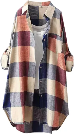 Mid Length Plaid Shirt for Women 2024 Spring and Autumn New Shirt Korean Style Long Sleeved Loose Coat Top