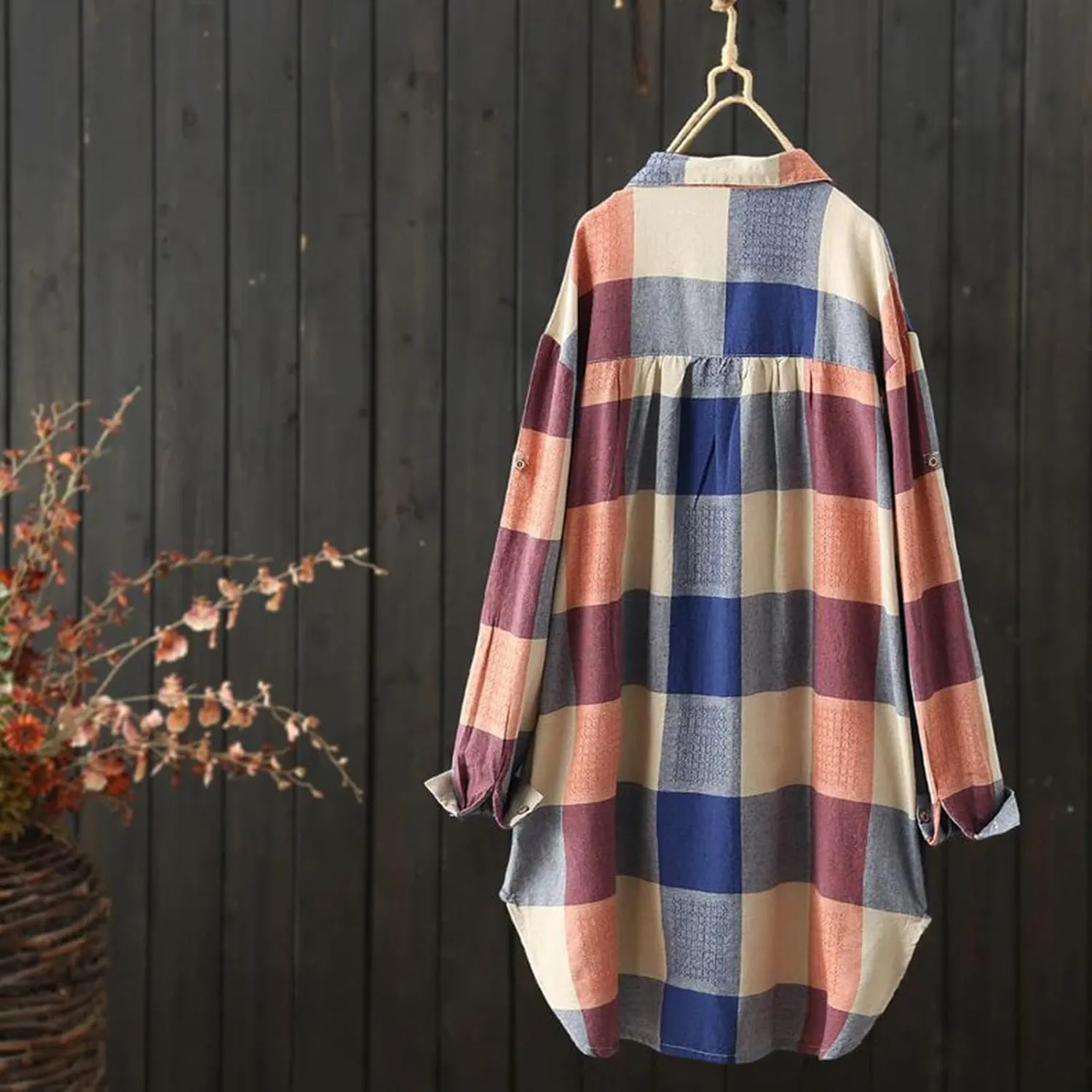 Mid Length Plaid Shirt for Women 2024 Spring and Autumn New Shirt Korean Style Long Sleeved Loose Coat Top
