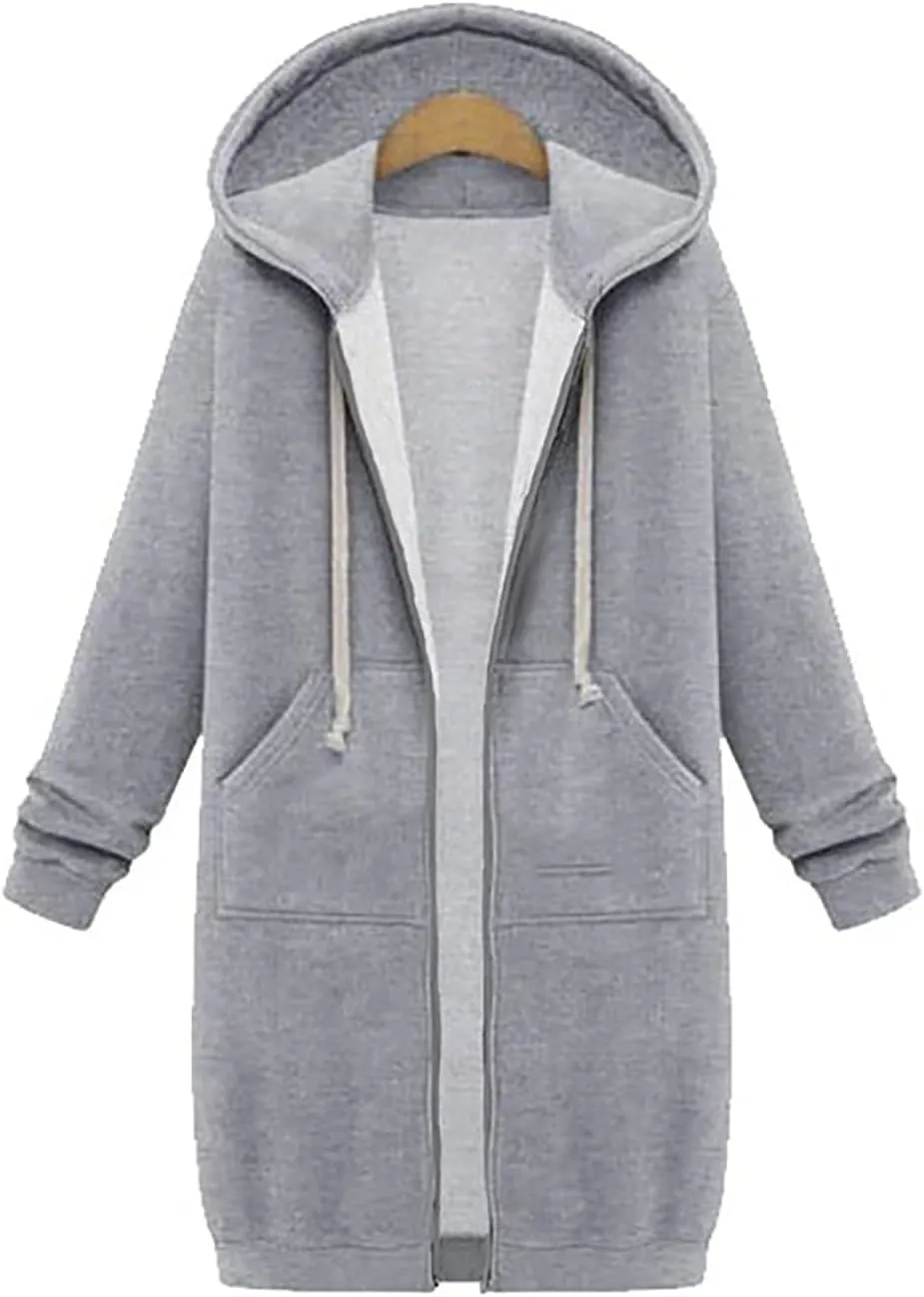 NBXNZWF Womens Zip Up Hoodies Fall Oversize Fleece Jacket Long Sleeve Hooded Lightweight Tunic Sweatshirt With Pockets