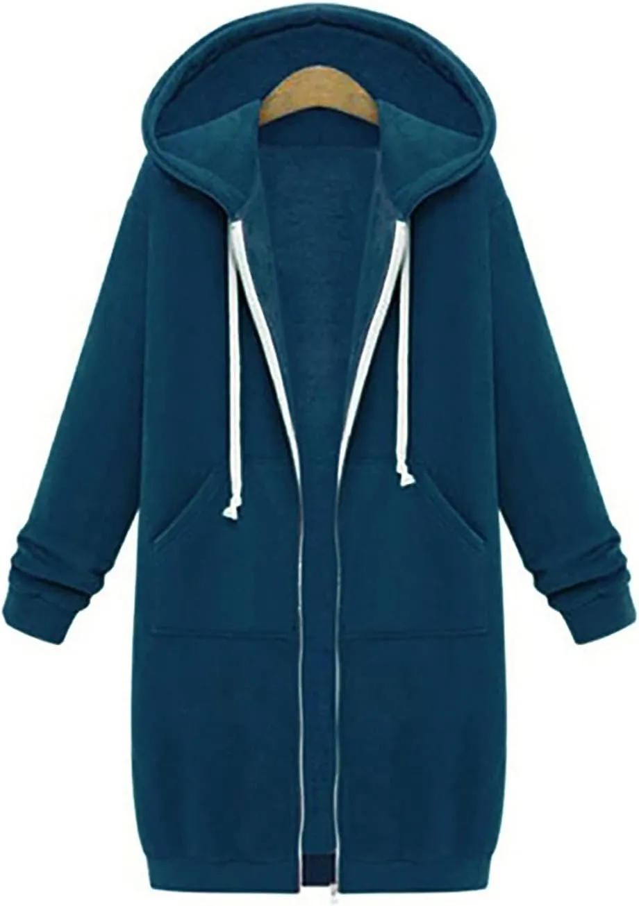 NBXNZWF Womens Zip Up Hoodies Fall Oversize Fleece Jacket Long Sleeve Hooded Lightweight Tunic Sweatshirt With Pockets
