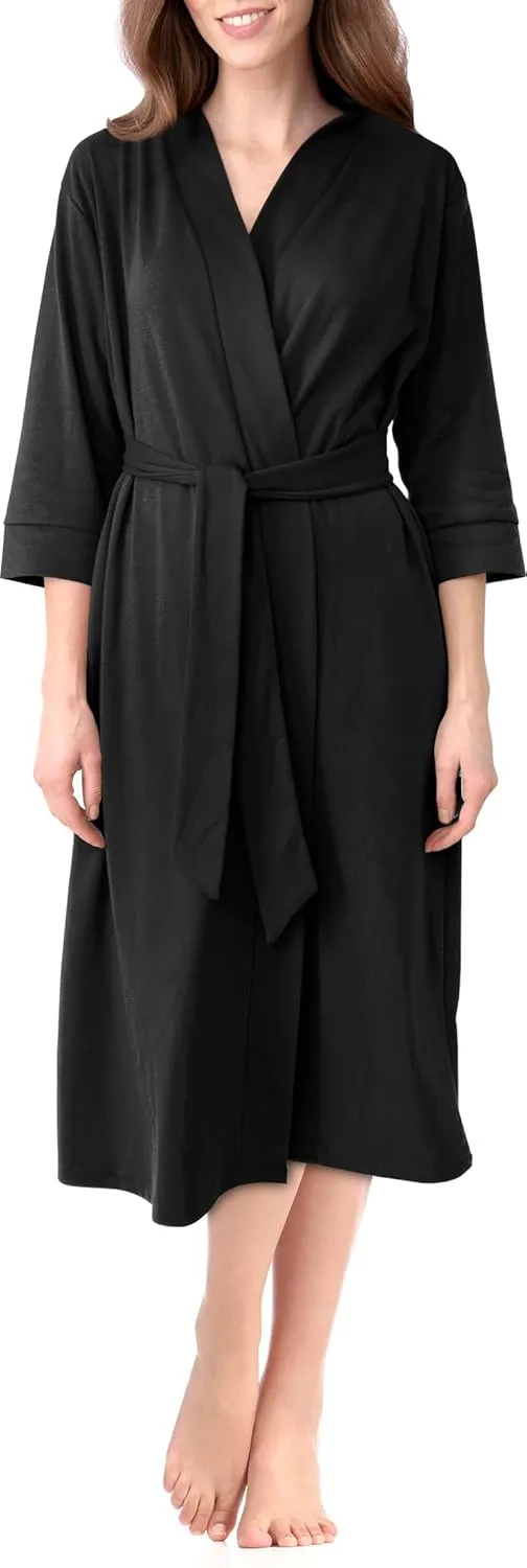 NY Threads Luxurious Women Knit Robe Kimono Cotton Blend Bathrobe Ladies Loungewear Sleepwear, Bulk Pack of 14 (Small, Black)