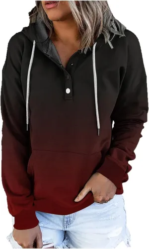 Oversized Hoodies for Women Fall Fashion Button Down Loose Fit Sweatshirt Long Sleeve Cute Drawstring Workout Hoodie