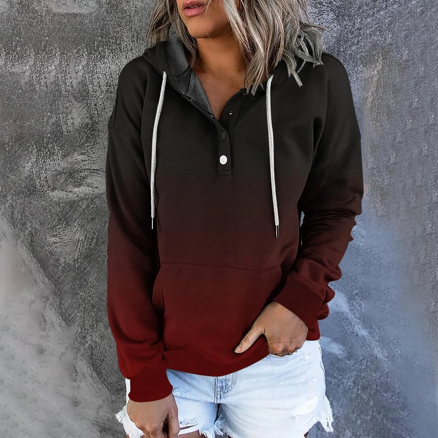 Oversized Hoodies for Women Fall Fashion Button Down Loose Fit Sweatshirt Long Sleeve Cute Drawstring Workout Hoodie