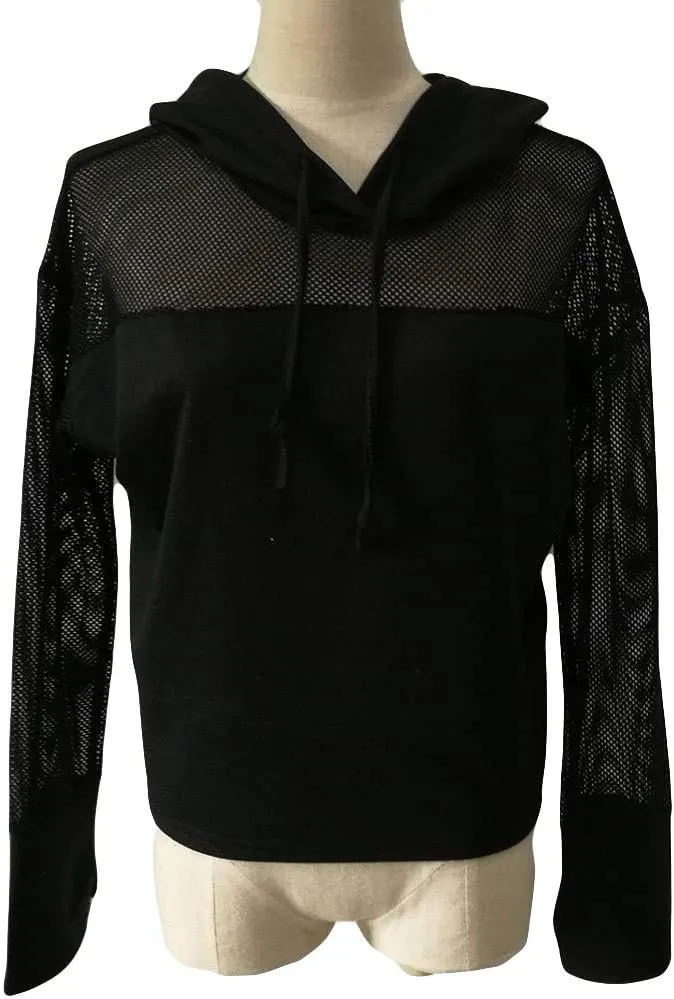 Oversized Shirts For Women Casual Y2K Hooded Long Sleeve Shirt Hallow Out Patchwork Loose Fit Hoodies