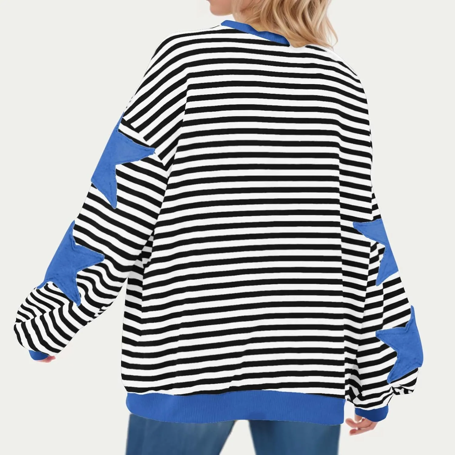 Oversized Sweatshirt for Women 2024 Fall Crewneck Star Striped Top Long Sleeve Preppy Y2K Hoodies Lightweight