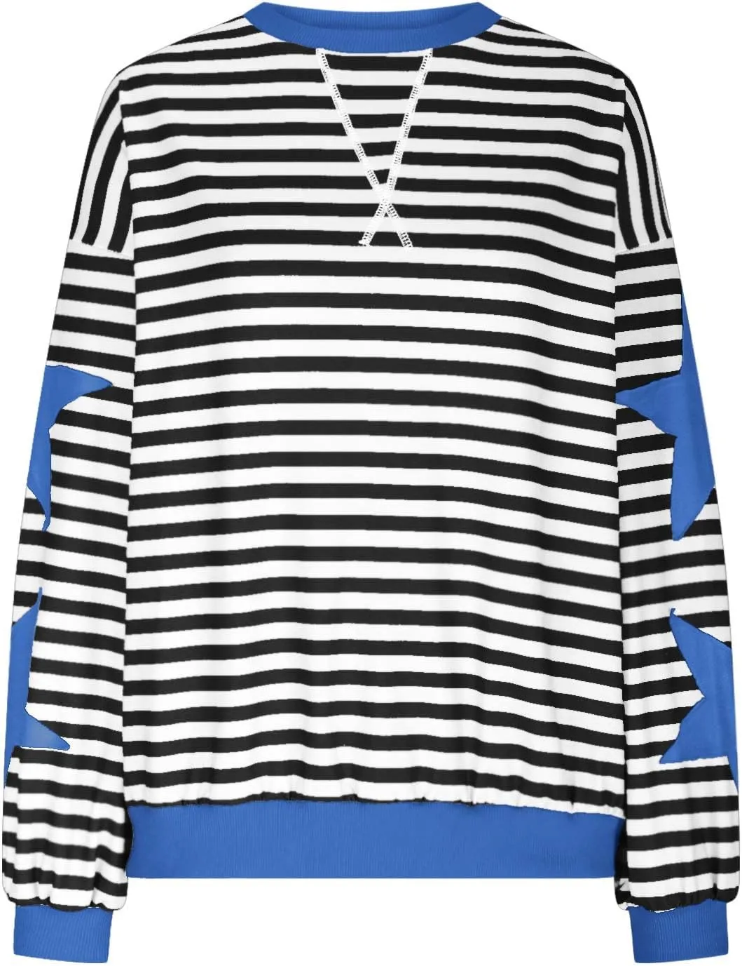Oversized Sweatshirt for Women 2024 Fall Crewneck Star Striped Top Long Sleeve Preppy Y2K Hoodies Lightweight