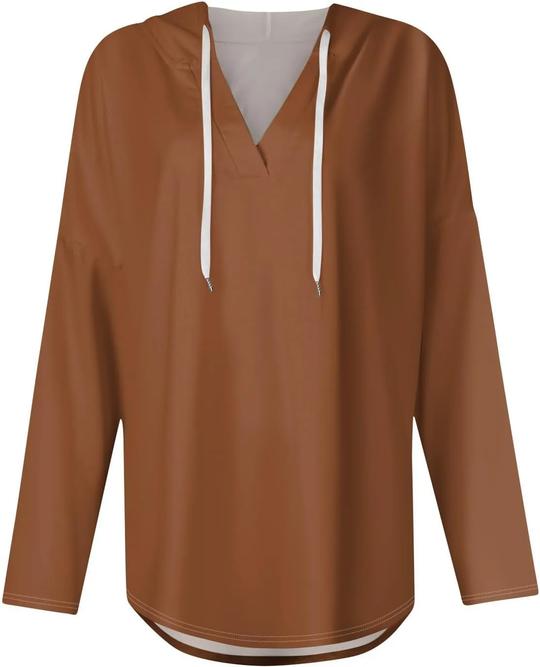 Oversized V Neck Hoodie for Women Long Sleeve Shirts Loose Fit Tunic Tops Tshirts Soft Cmofy Blouse Solid Tees