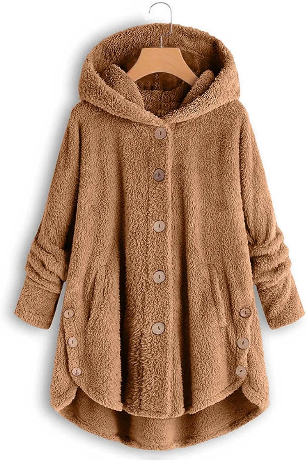Oversized Warm Winter Coats Women Faux Fur Sherpa Jacket Fuzzy Fleece Pullover Hoodie Button Down Outerwear Coat Plus