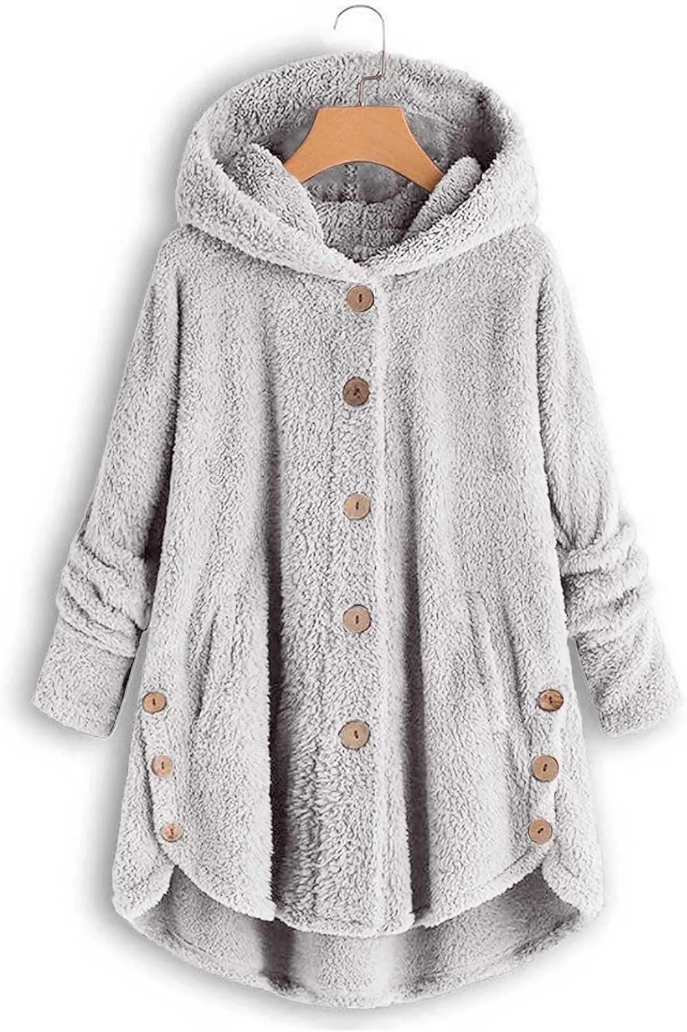 Oversized Warm Winter Coats Women Faux Fur Sherpa Jacket Fuzzy Fleece Pullover Hoodie Button Down Outerwear Coat Plus