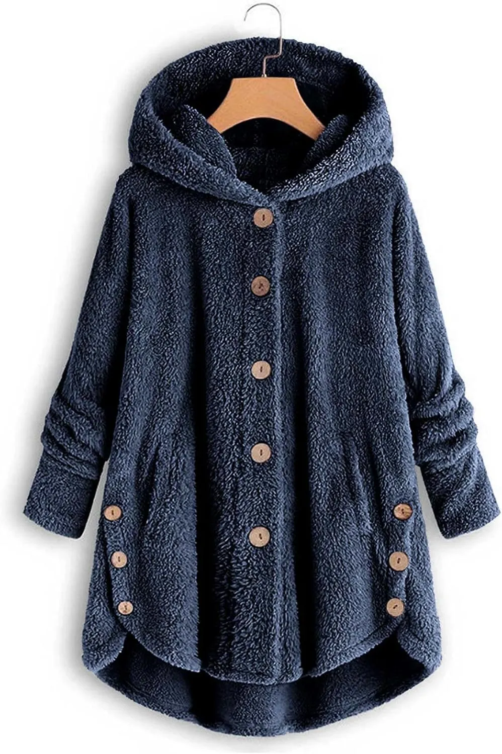 Oversized Warm Winter Coats Women Faux Fur Sherpa Jacket Fuzzy Fleece Pullover Hoodie Button Down Outerwear Coat Plus
