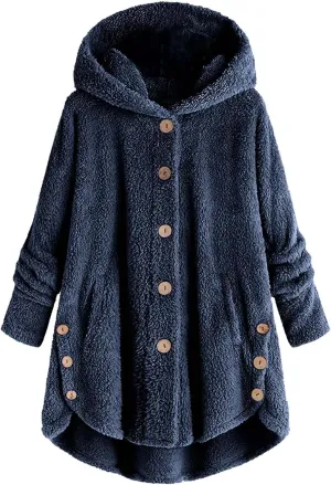 Oversized Warm Winter Coats Women Faux Fur Sherpa Jacket Fuzzy Fleece Pullover Hoodie Button Down Outerwear Coat Plus