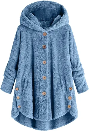 Oversized Warm Winter Coats Women Faux Fur Sherpa Jacket Fuzzy Fleece Pullover Hoodie Button Down Outerwear Coat Plus