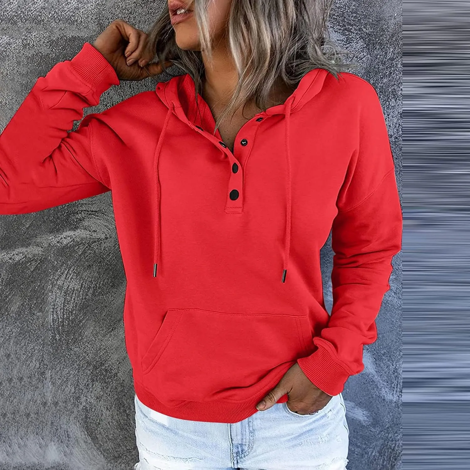 PETYCZEN Oversized Sweatshirts for Women 2023 Fall Clothes Casual Long Sleeve Button Down Y2K Hoodie Drawstring Pullover Tops