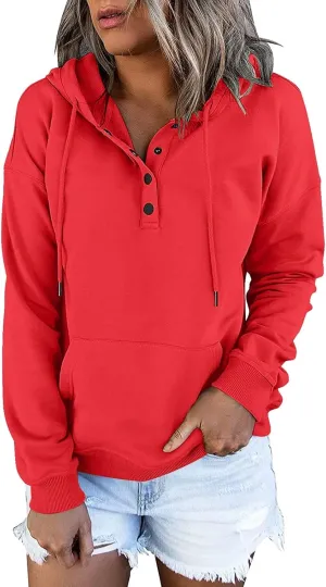 PETYCZEN Oversized Sweatshirts for Women 2023 Fall Clothes Casual Long Sleeve Button Down Y2K Hoodie Drawstring Pullover Tops