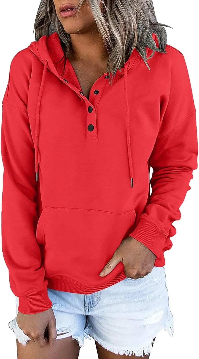 PETYCZEN Oversized Sweatshirts for Women 2023 Fall Clothes Casual Long Sleeve Button Down Y2K Hoodie Drawstring Pullover Tops