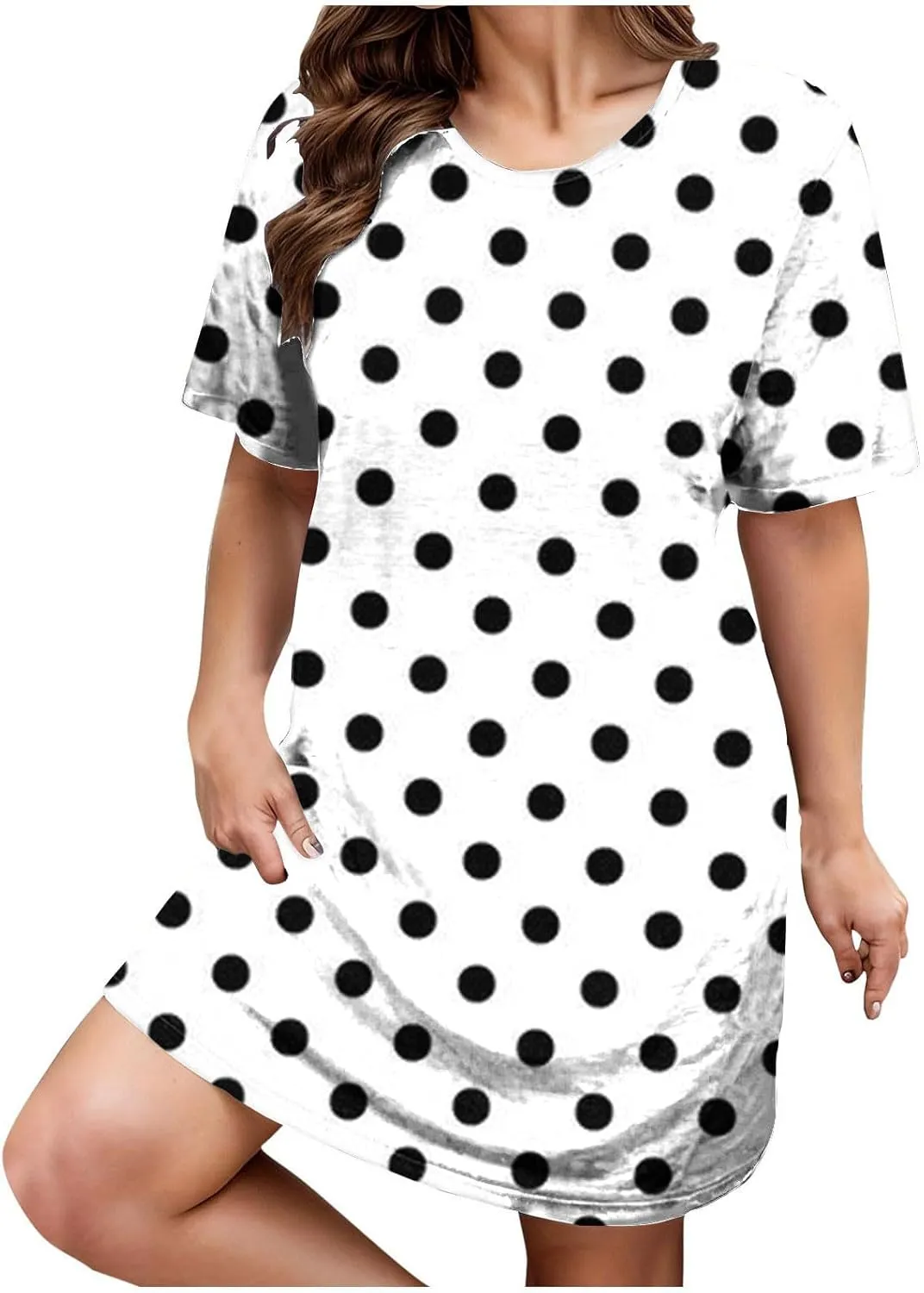 Plus Size Dress for Women Spring Summer Fashion Polka Dot Printed Short Sleeve Shirtdress Loose Casual Home Dress