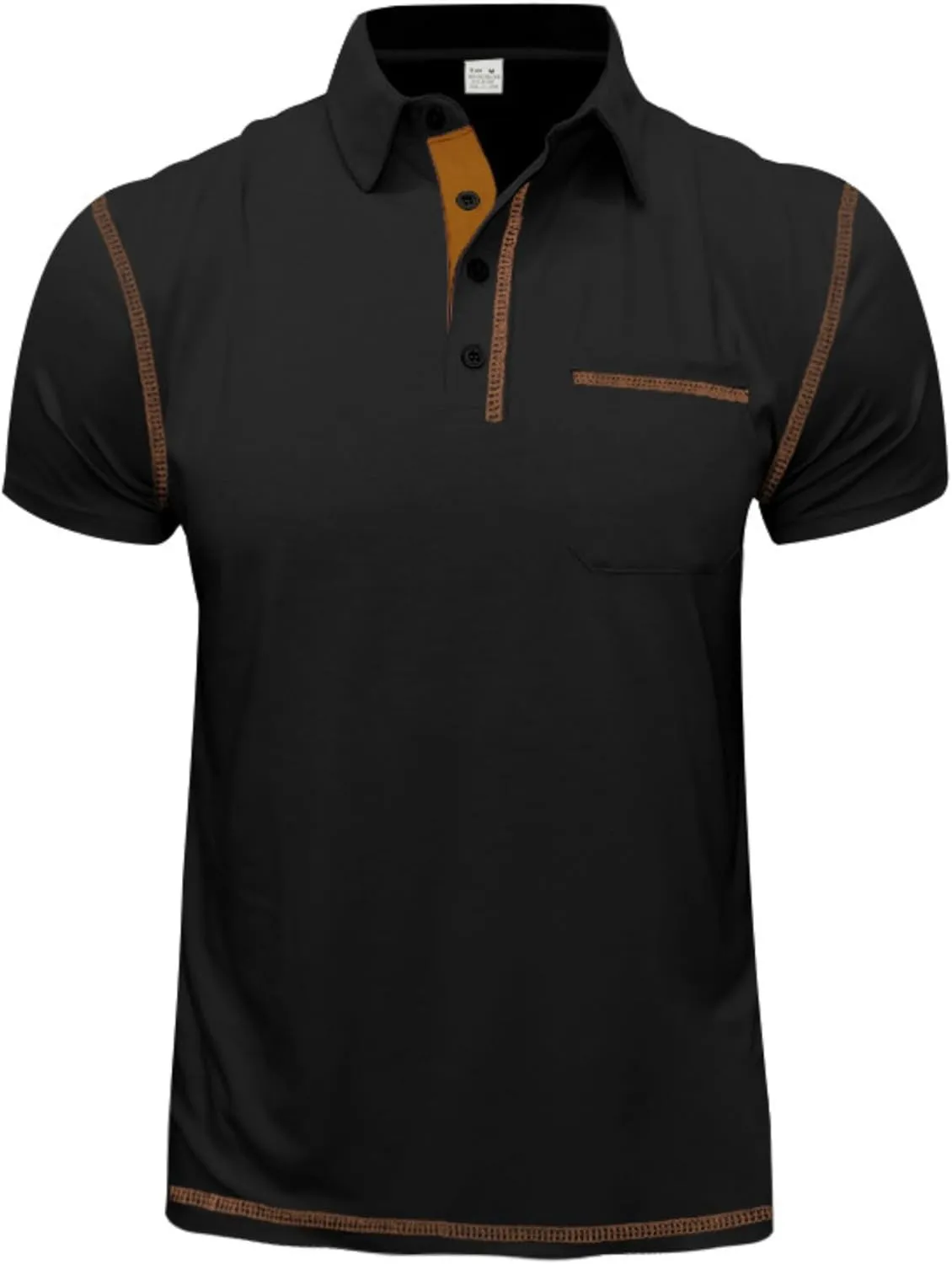 Polo Shirts Men Cotton Blend Short Sleeve Button Slim Fit Color Block Collared Patchwork Summer Tshirts with Pocket