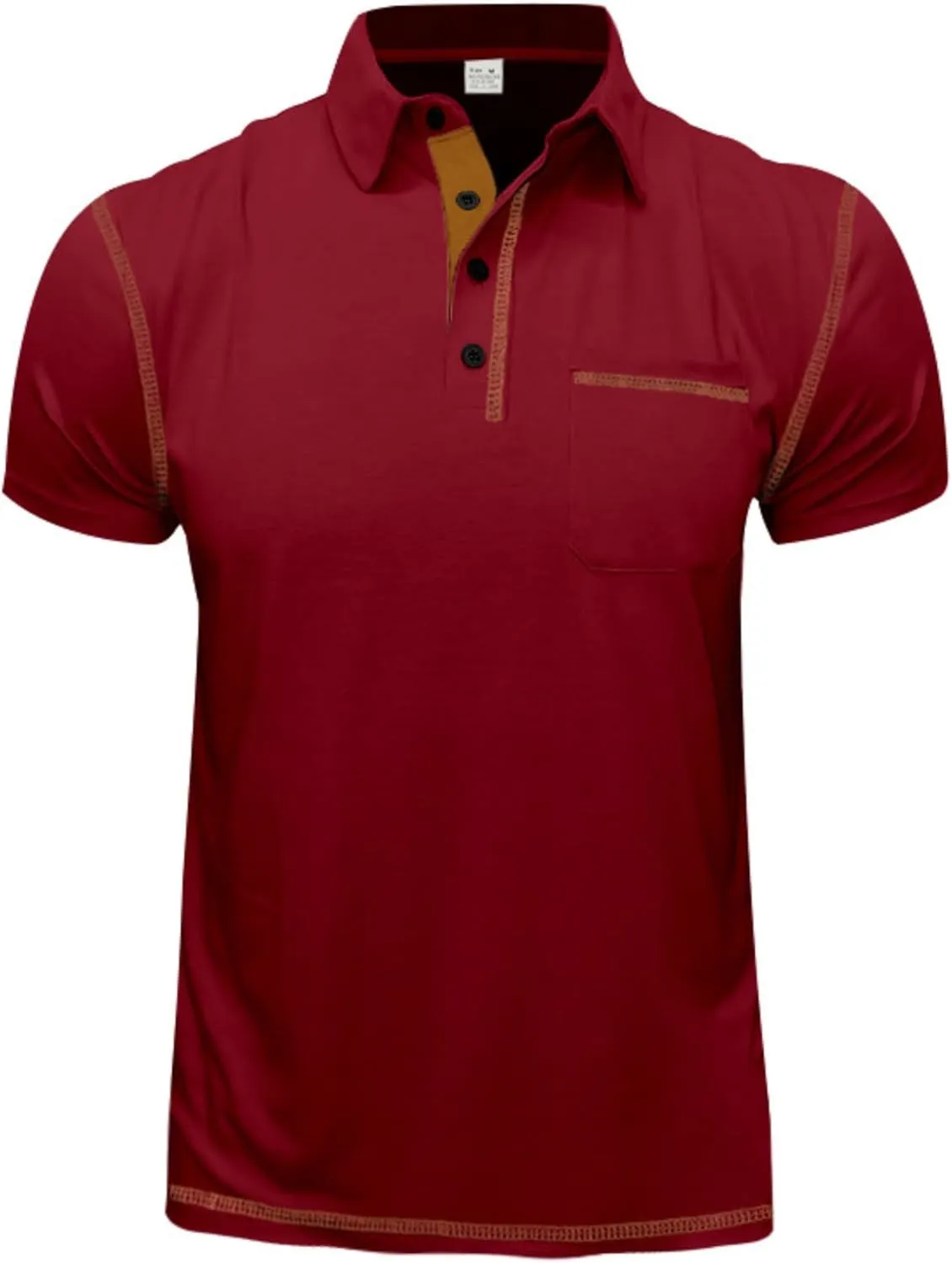 Polo Shirts Men Cotton Blend Short Sleeve Button Slim Fit Color Block Collared Patchwork Summer Tshirts with Pocket