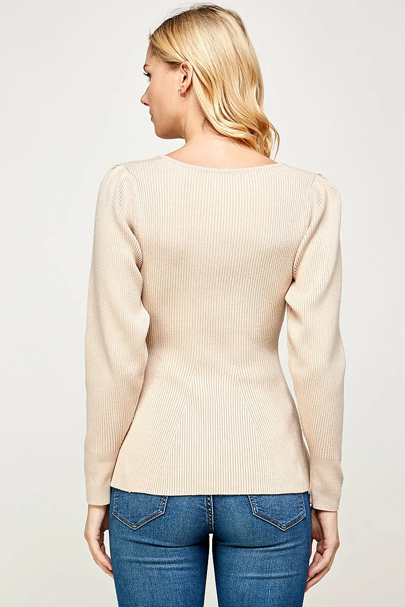 Puff Sleeve Rib Sweater Top