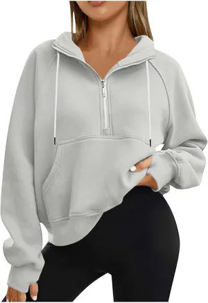 Pullover Sweaters for Women Quarter Zip Pullover Collared Sweater with Hood Oversized Zip Up Hoodie for Women