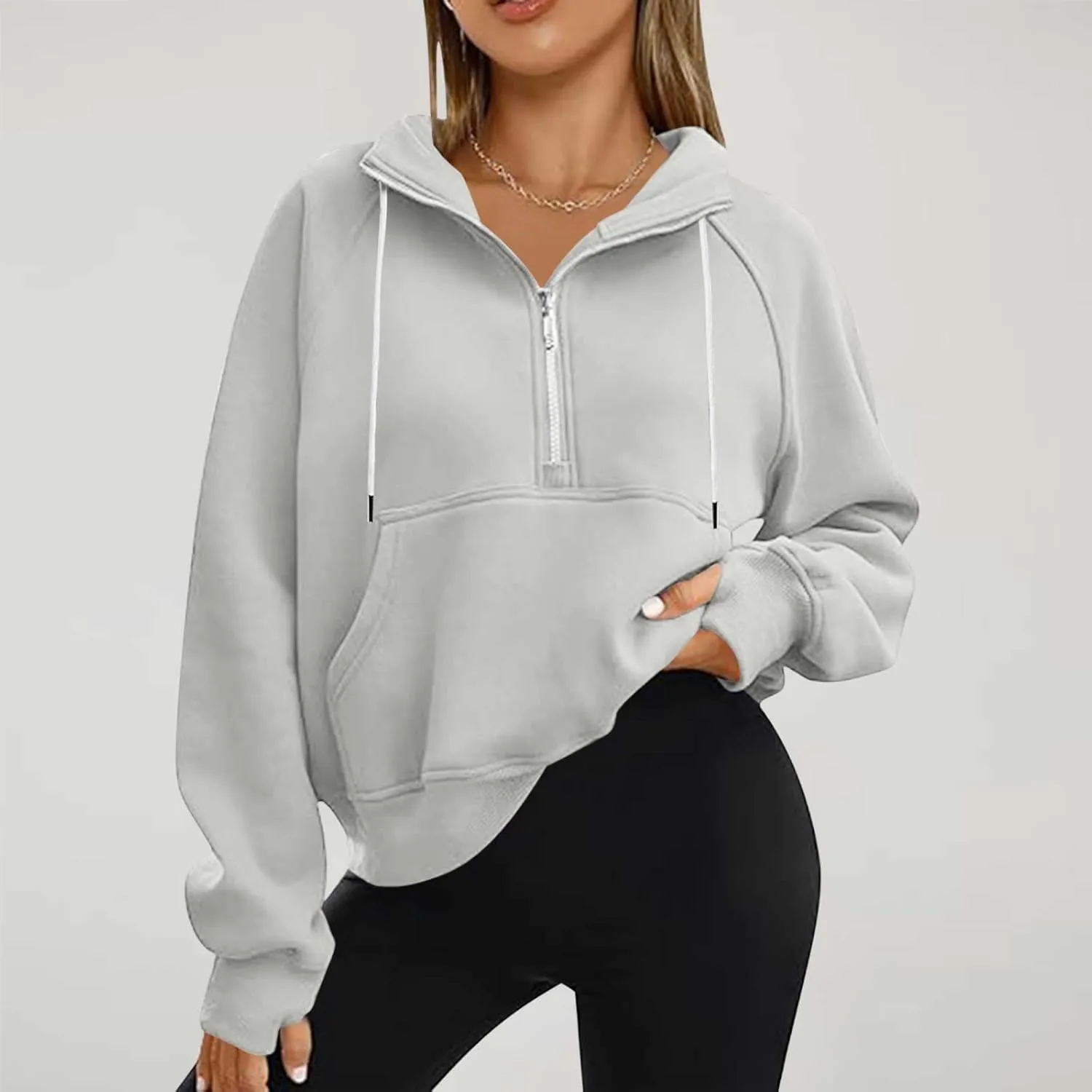 Pullover Sweaters for Women Quarter Zip Pullover Collared Sweater with Hood Oversized Zip Up Hoodie for Women