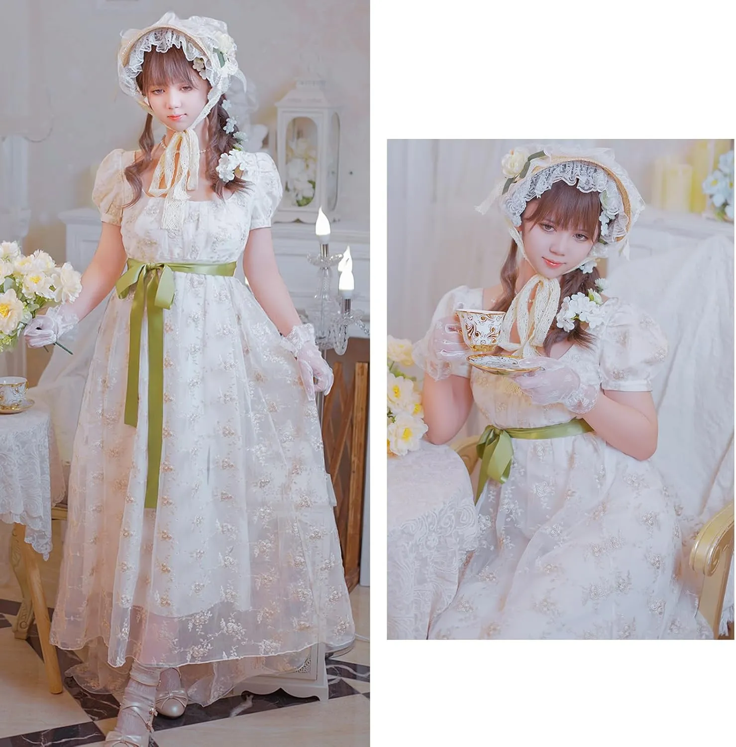 Regency Dresses for Women Luxurious Lace Empire Waist Dress