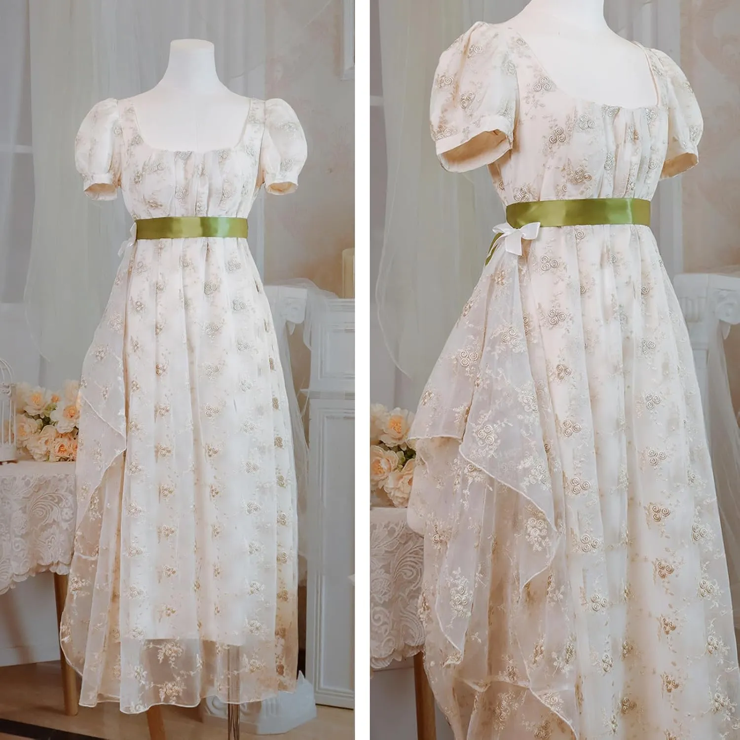 Regency Dresses for Women Luxurious Lace Empire Waist Dress