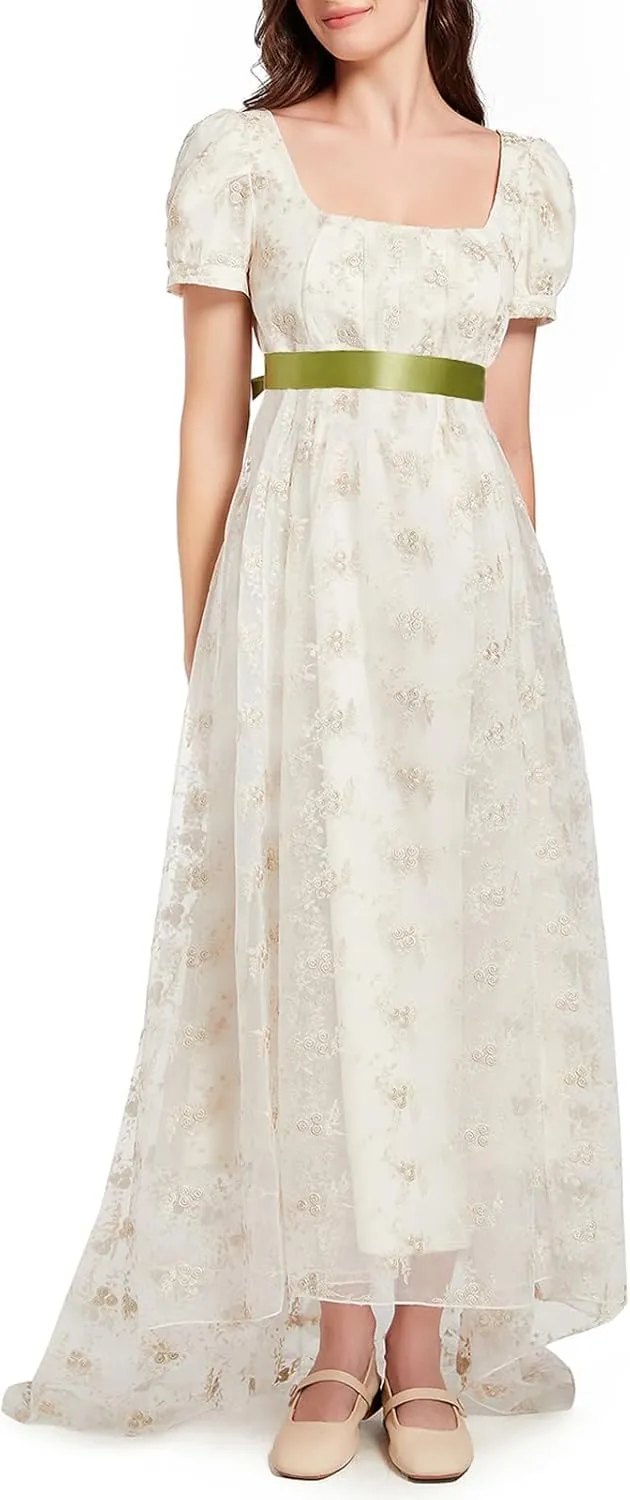 Regency Dresses for Women Luxurious Lace Empire Waist Dress