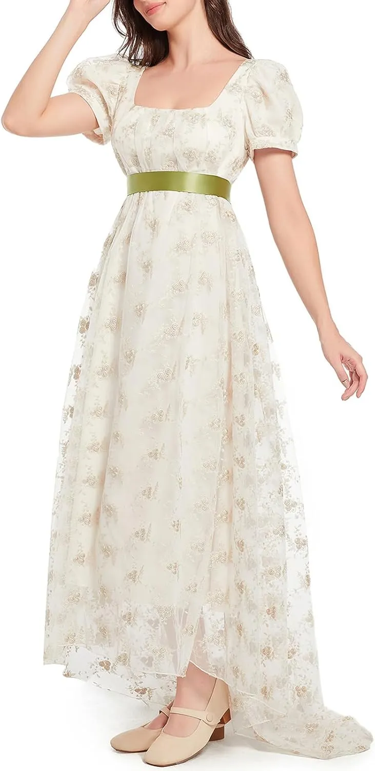 Regency Dresses for Women Luxurious Lace Empire Waist Dress