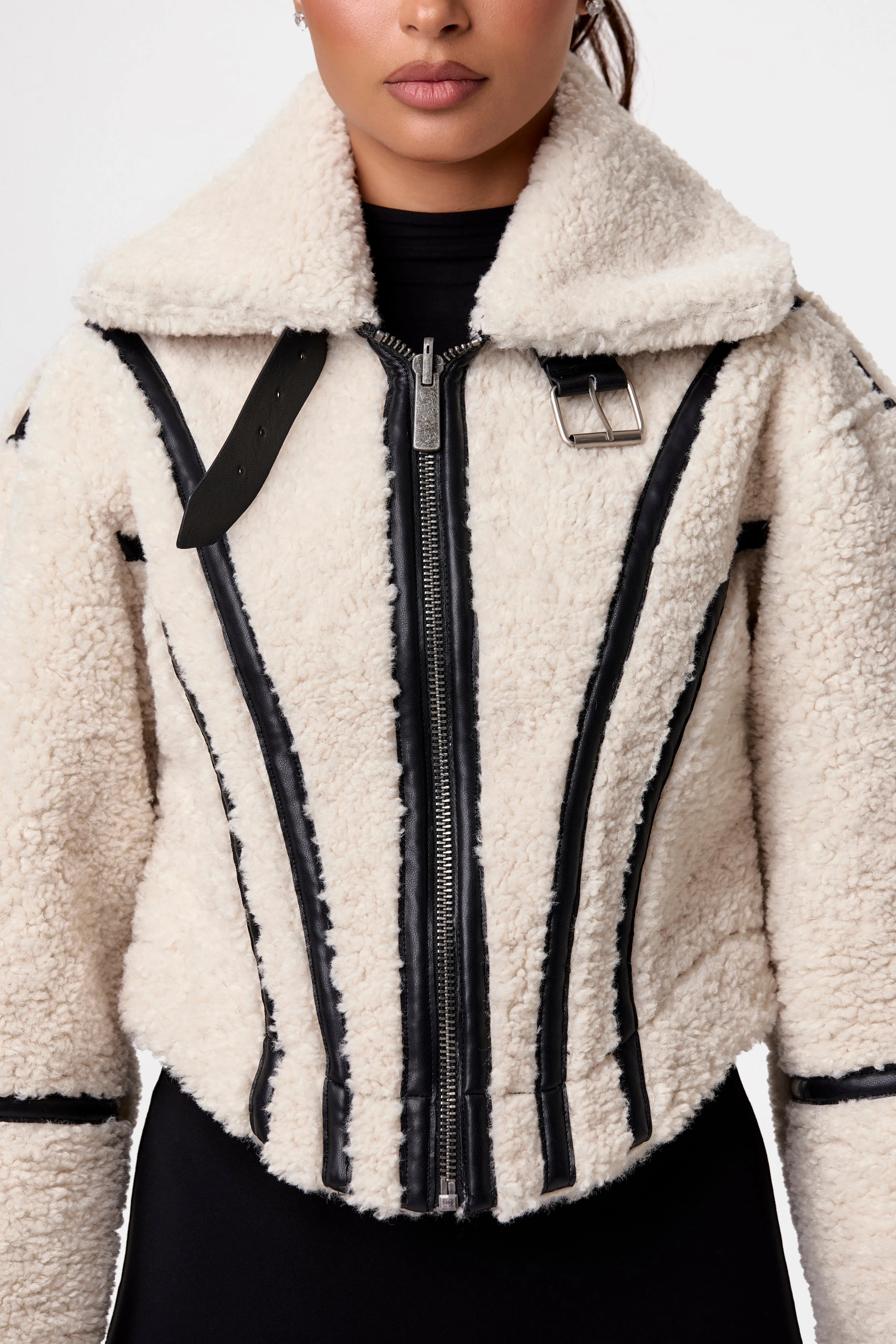 Reversible Vegan Leather Sherpa Jacket