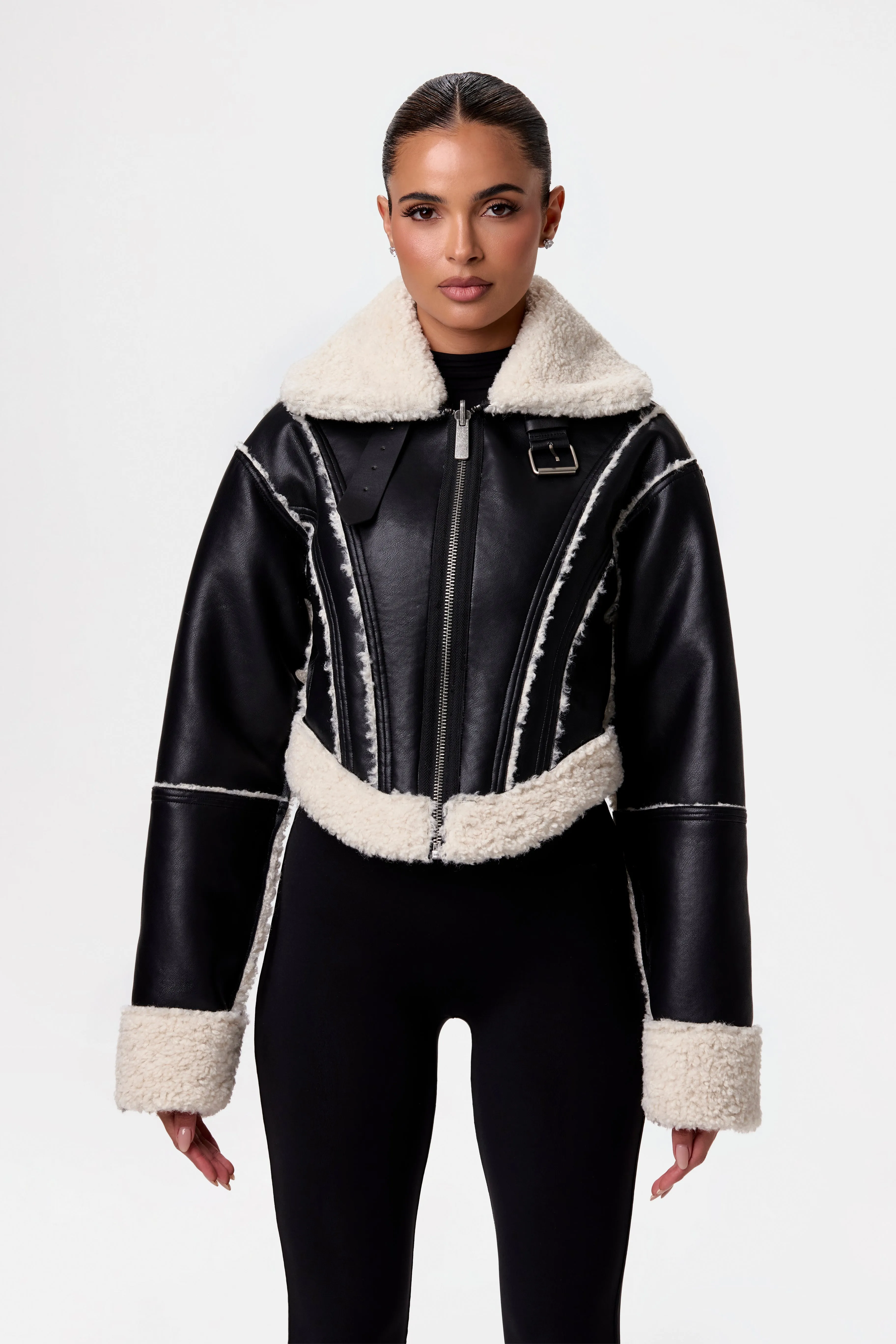 Reversible Vegan Leather Sherpa Jacket