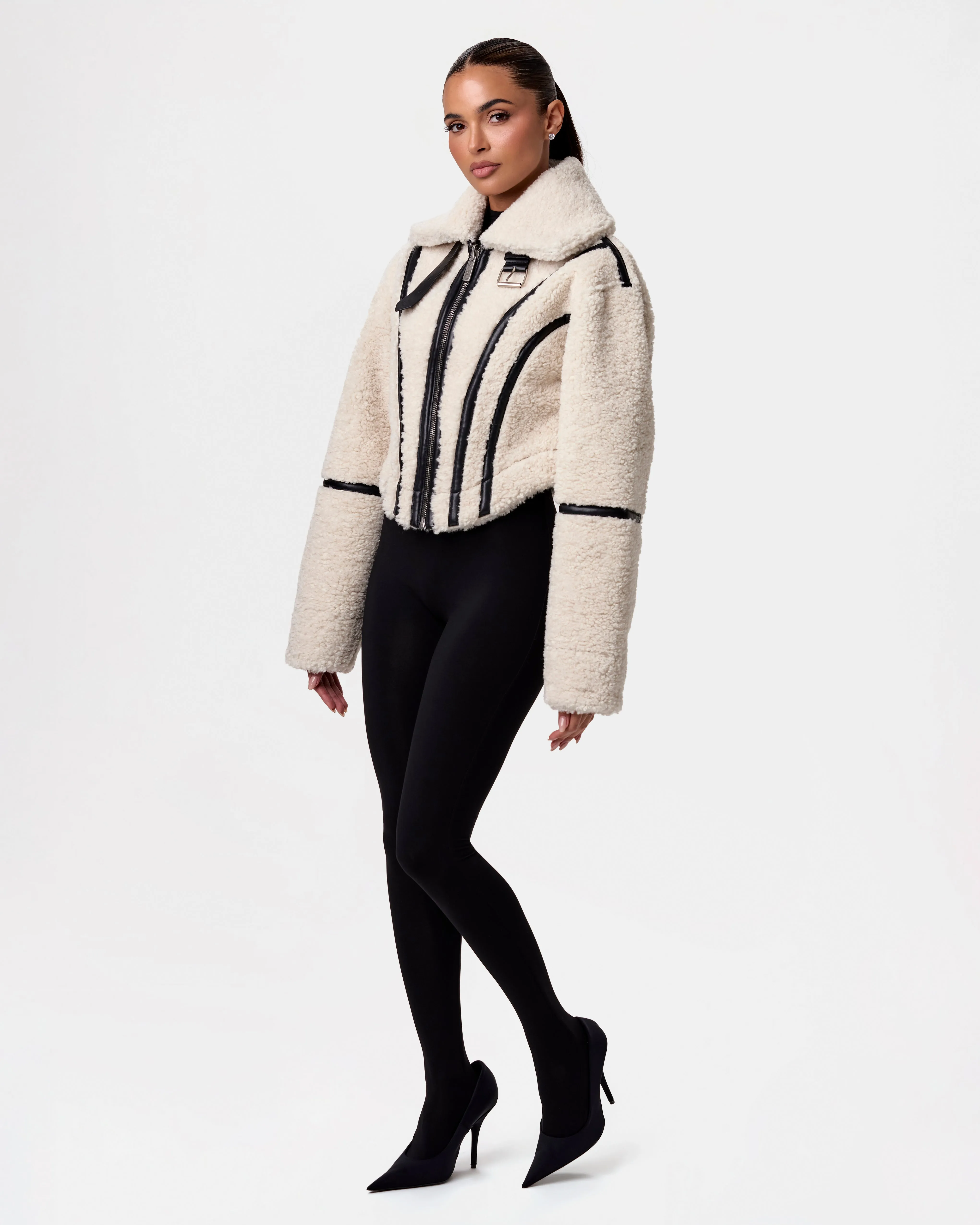 Reversible Vegan Leather Sherpa Jacket