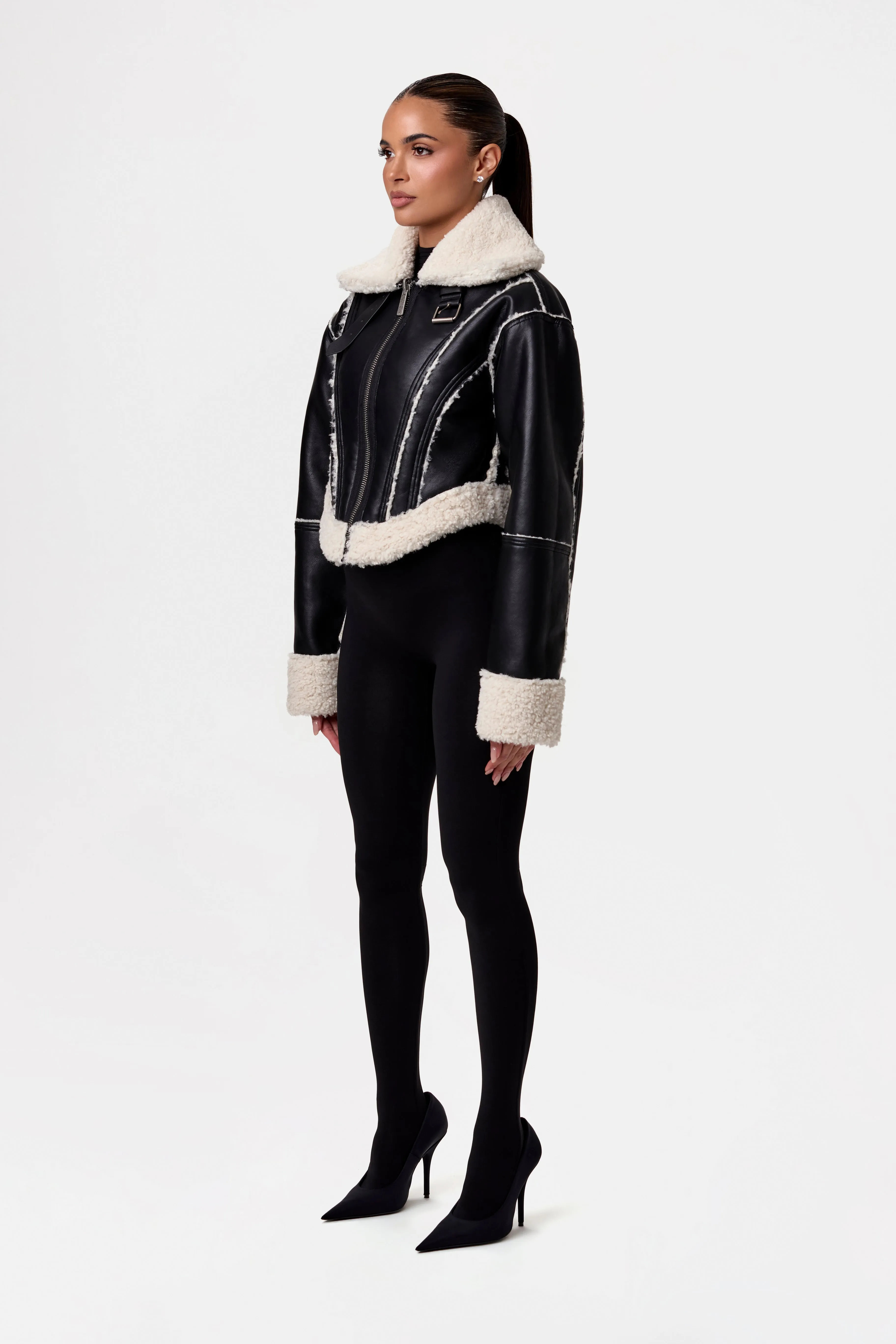 Reversible Vegan Leather Sherpa Jacket
